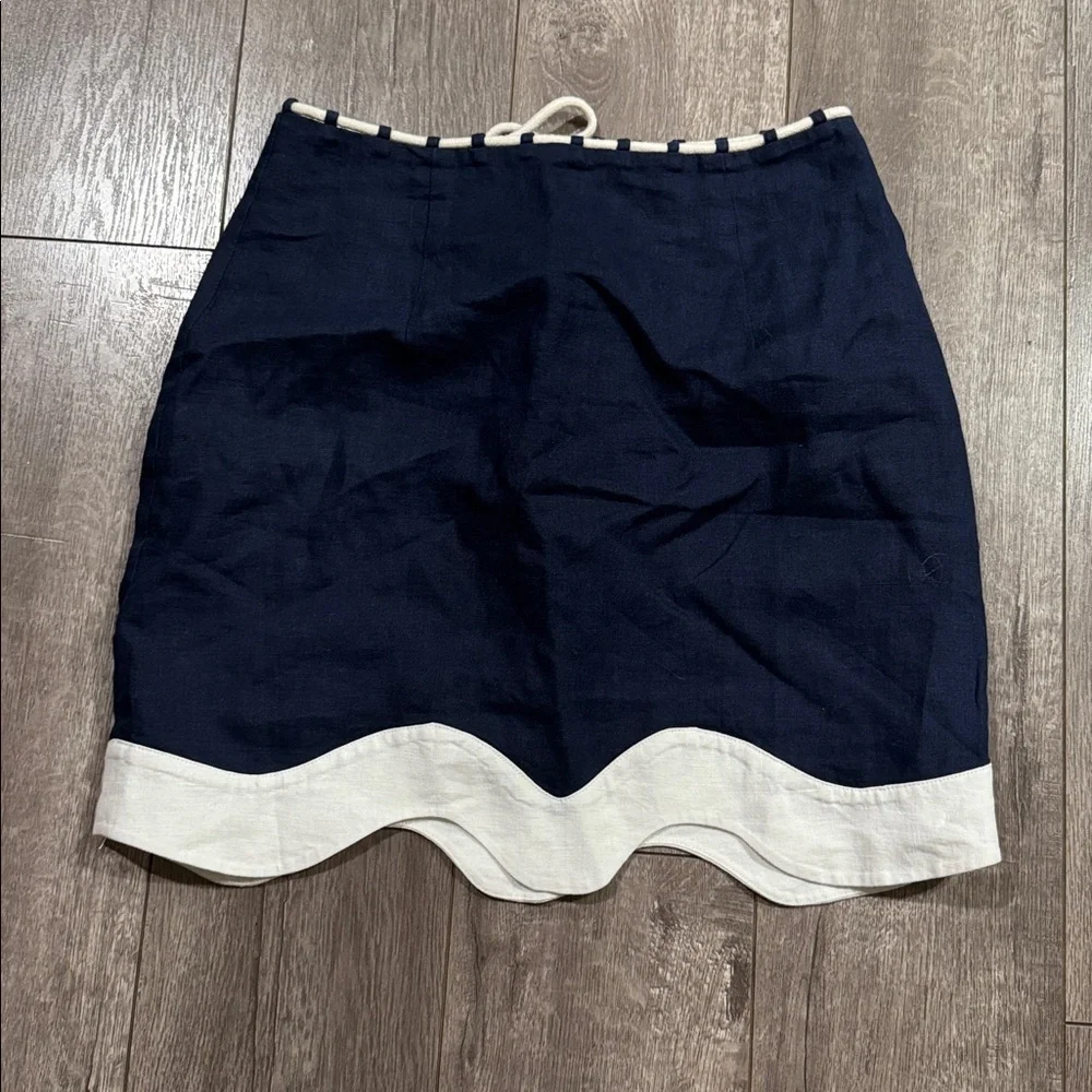 STAUD NWOT Navy and White Arianna Mini Skirt size 6